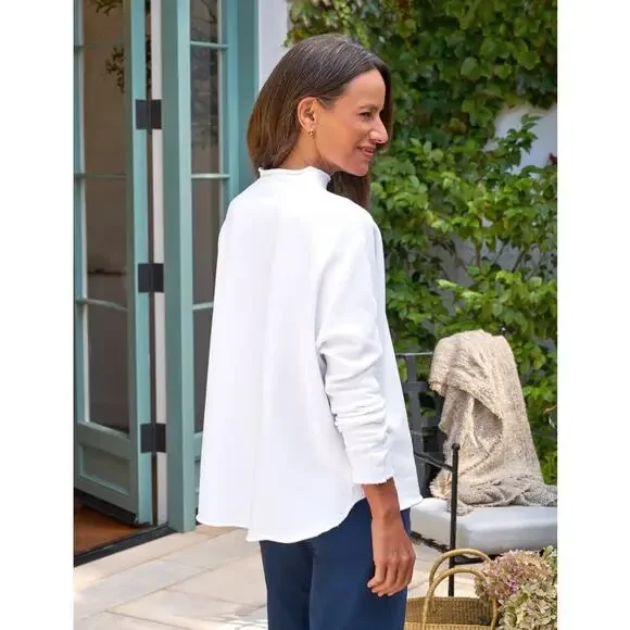 Frank & Eileen Women's Long-Sleeve Funnel Neck Capelet Sweater White Size S NWOT